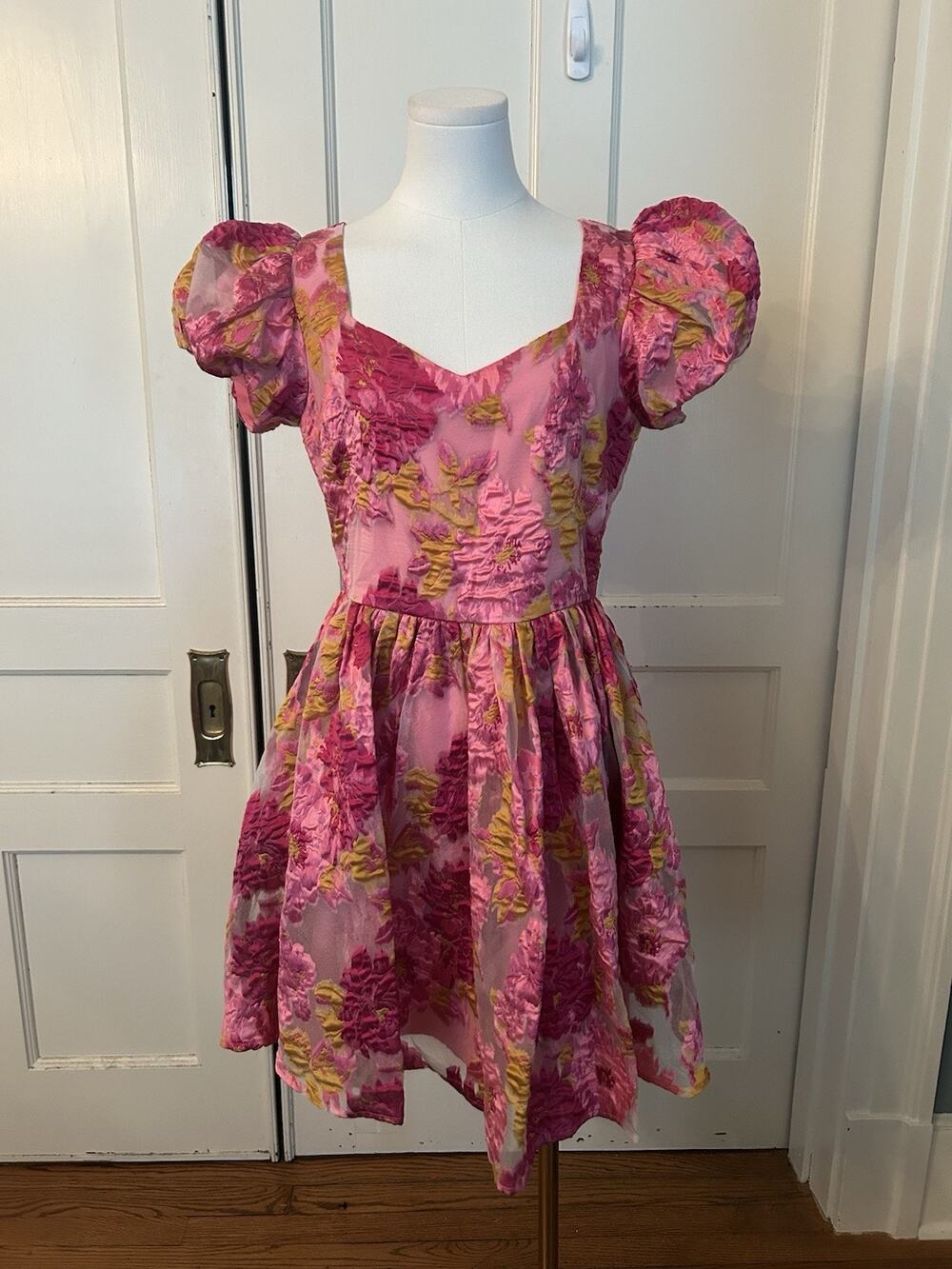 JessaKae Floral Embroidered Amara Fit and Flare Dress Womens Size Small Pink
